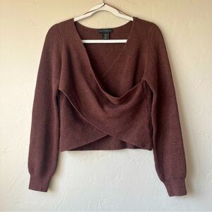 House of Harlow 1969 Brown Cross Wrap Front Ribbed Cropped Sweater cropped choc